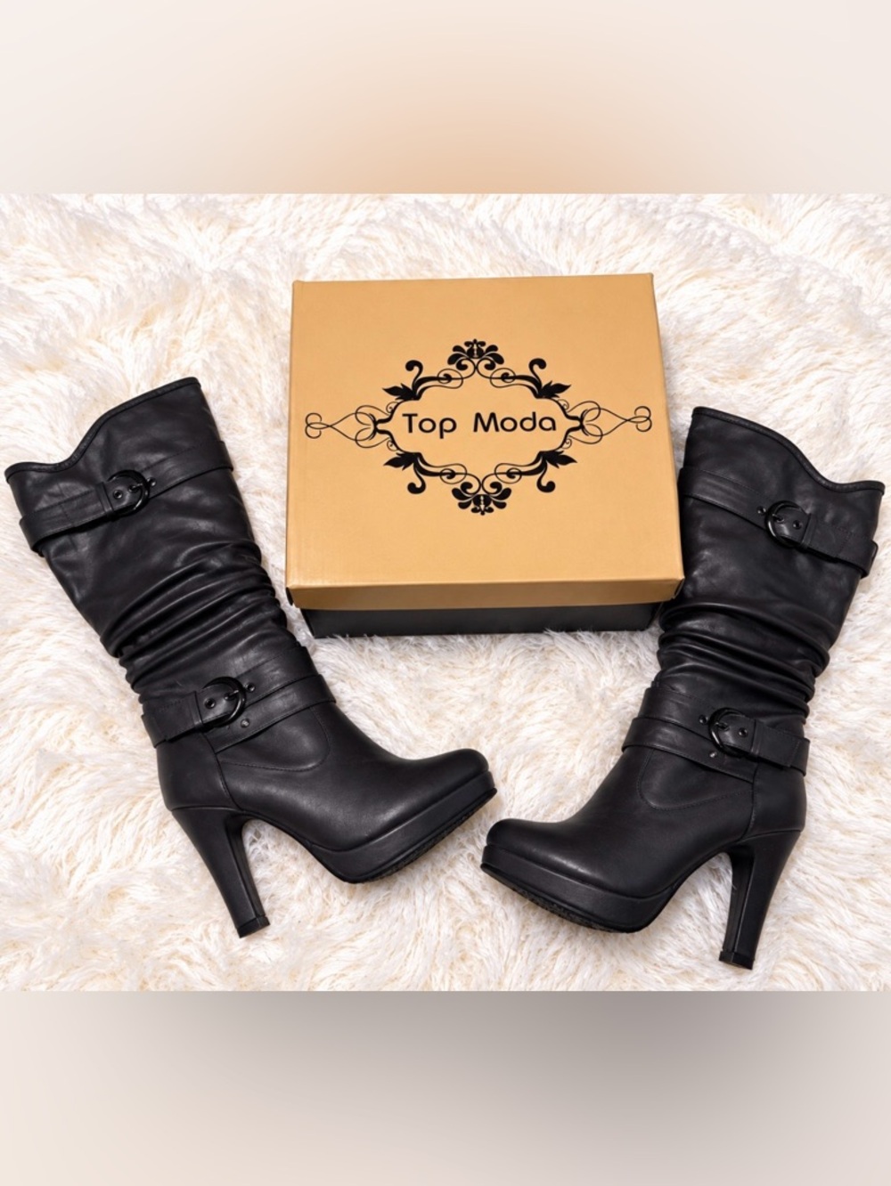 Top Moda Gray Knee High Heeled Boots Size 7.5 NIB